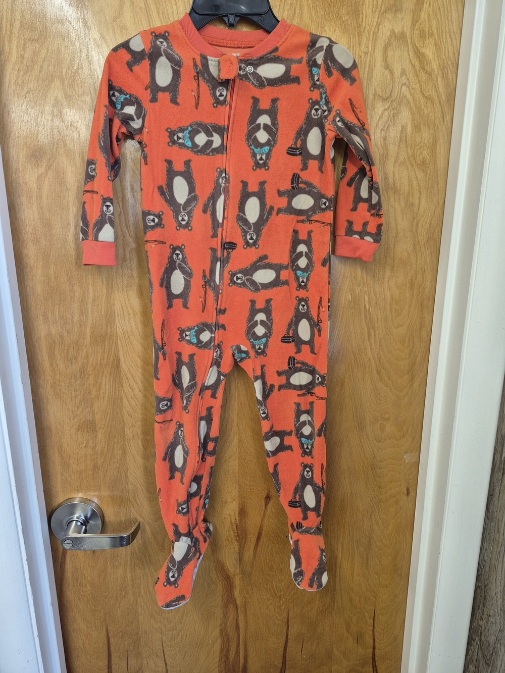 Carter's Orange Bear Print Footed One-Piece Pajamas